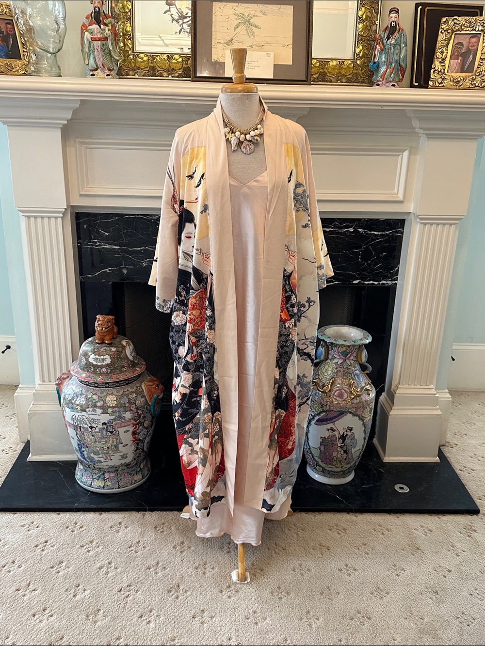 Elegant Blush Floral Print Kimono Robe